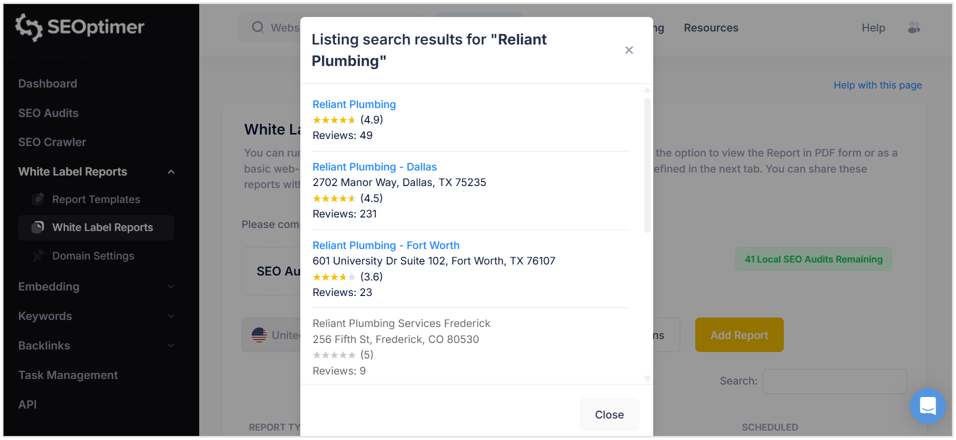 Listing results